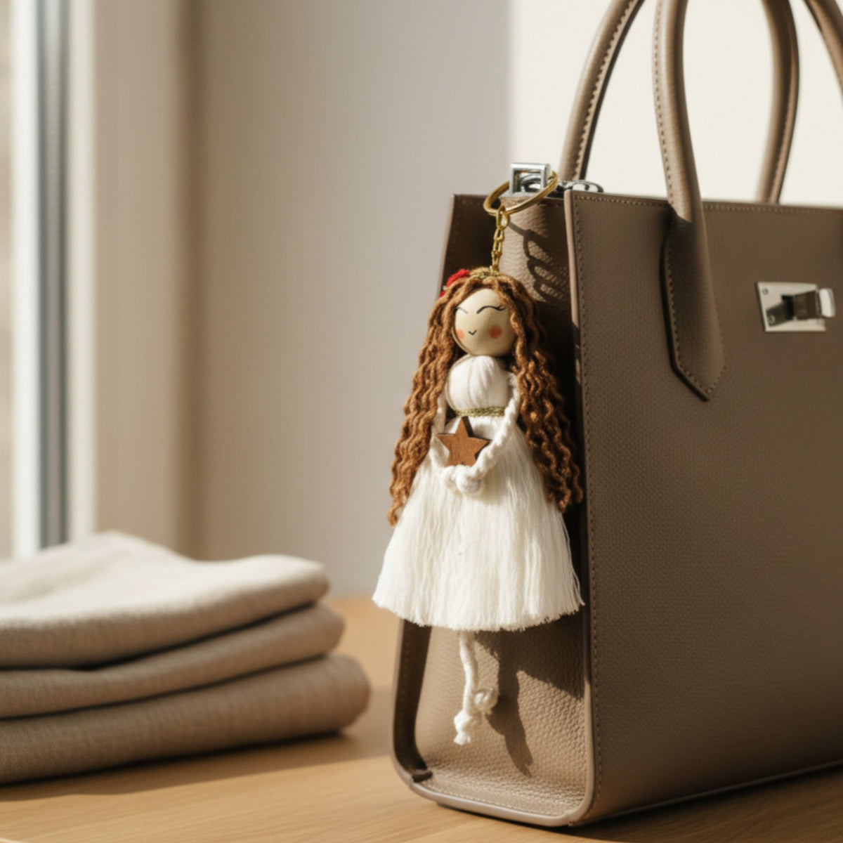 Makramee Puppe mit Stern Taschenanhänger, handmade Weihnachtsgeschenk